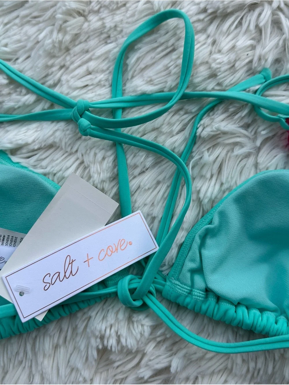 Salt & Cove Teal Triangle Bikini Top with Pink Accent Rings